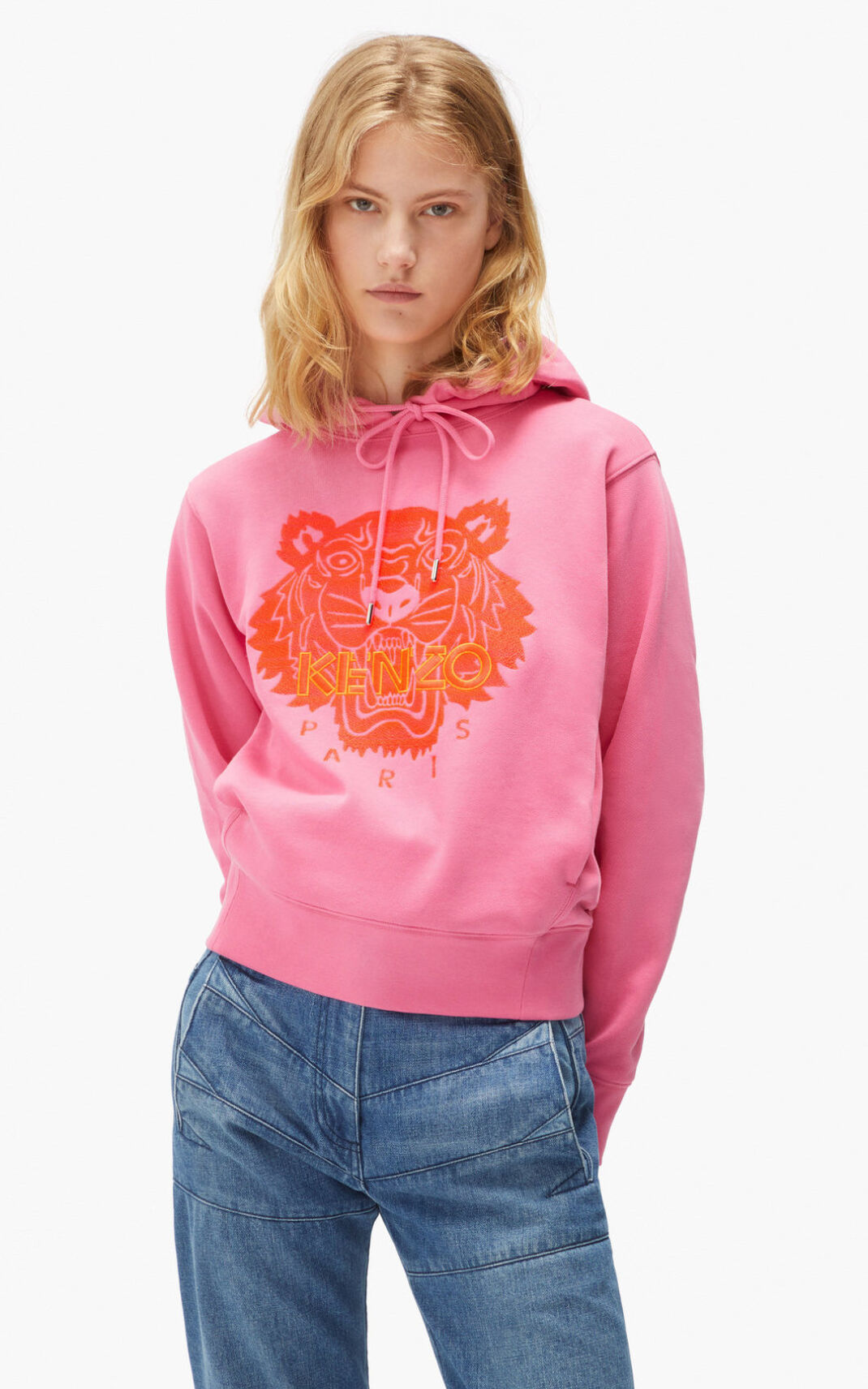 Sweat A Capuche Kenzo Tiger Femme Rose | BAZV-62034